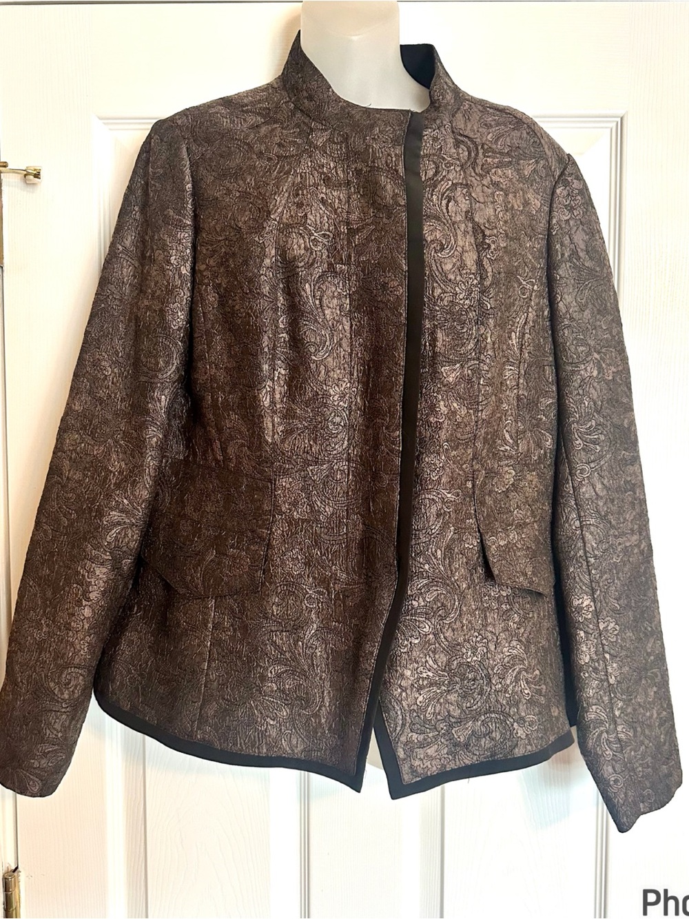 Coldwater Creek Bronze Floral Print Jacquard Jacket